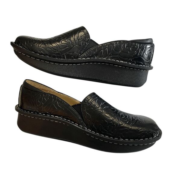 Alegria Debra Clog Professional Women EU 38 Black Leather Embossed Rose Shoes - Picture 5 of 7